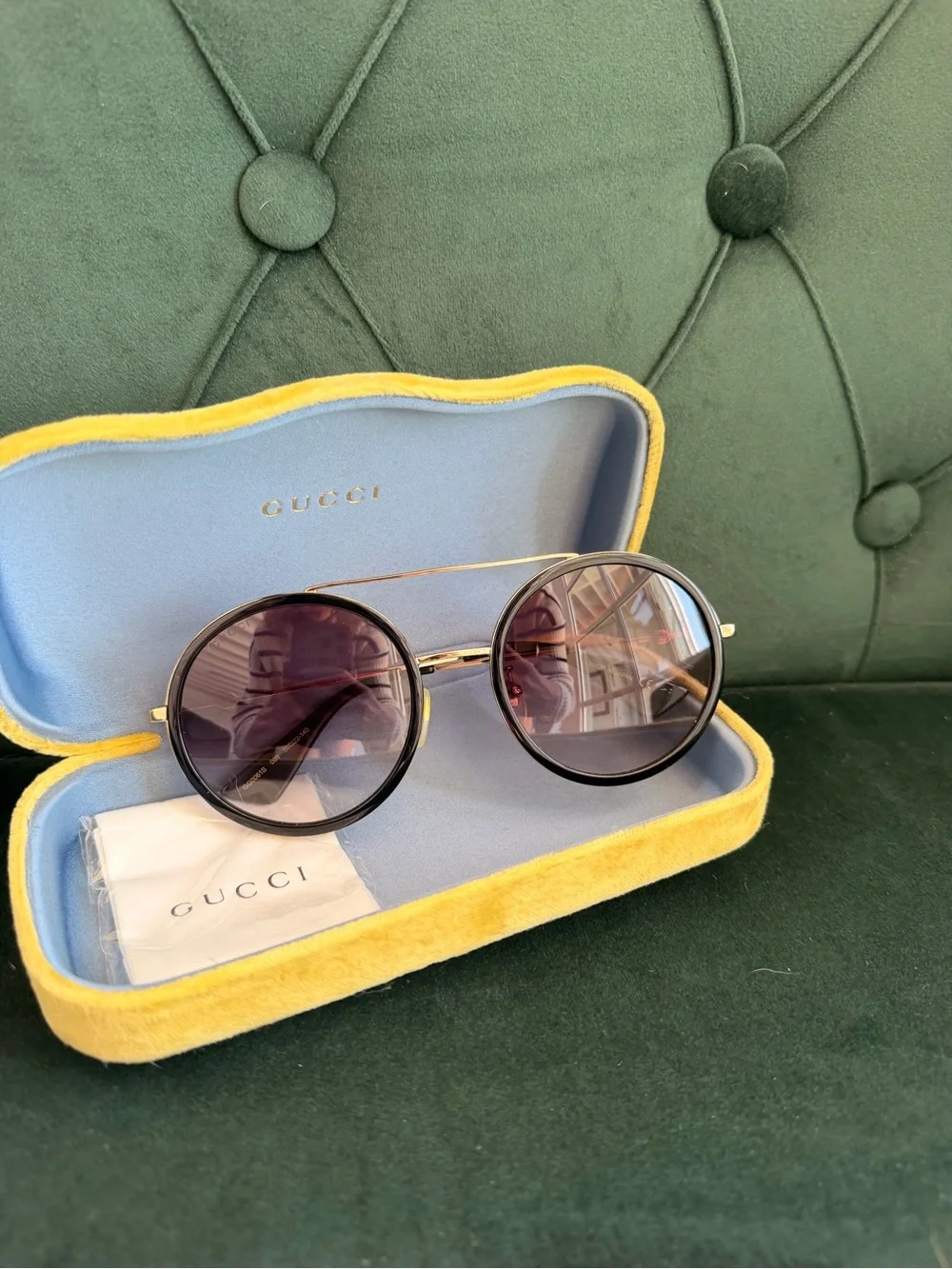 Authentic Gucci Round Black Sunglasses - Black Lenses